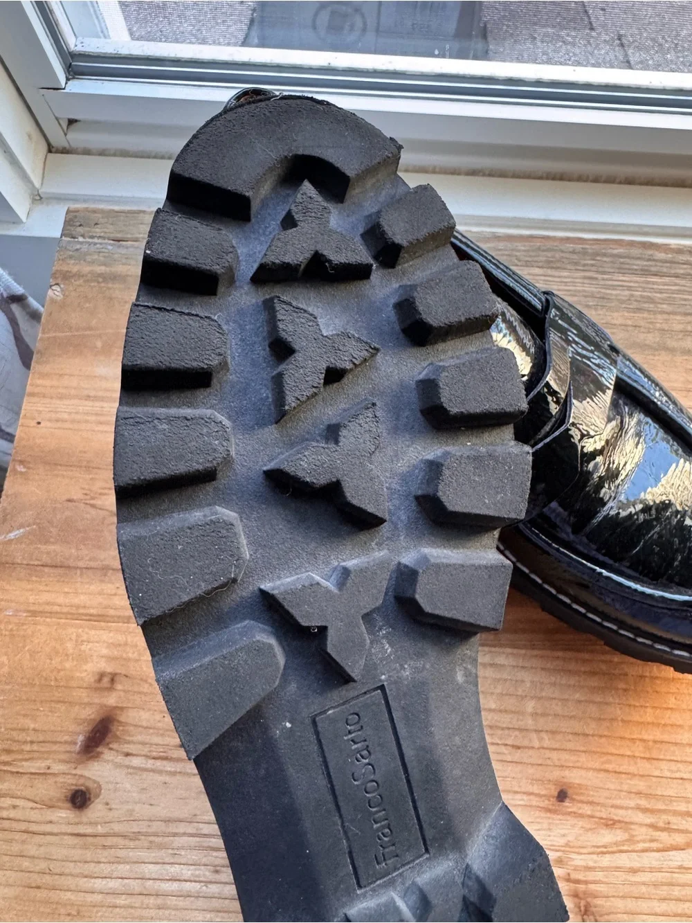 Franco Sarto Balin Black Patent Chunky Lug Sole Penny Loafers 7.5M